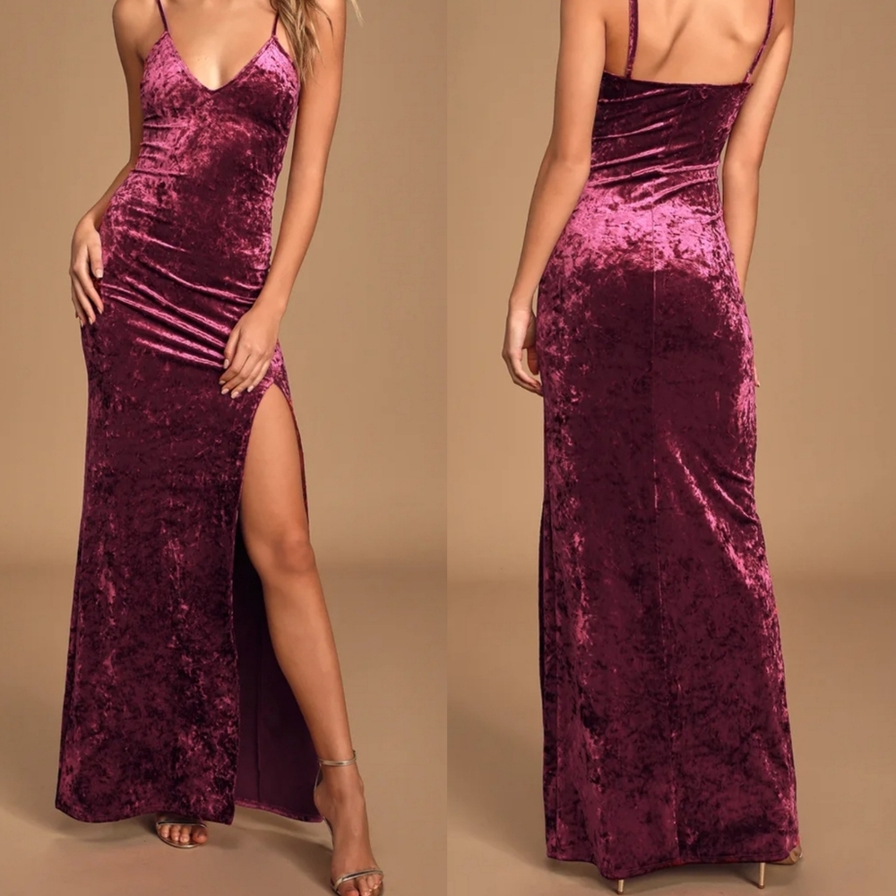 Lulu's Velvet Maxi Dress in Rich Burgundy